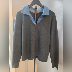 Belldini Gray Sweater with Chambray Collar Size M  NWOT